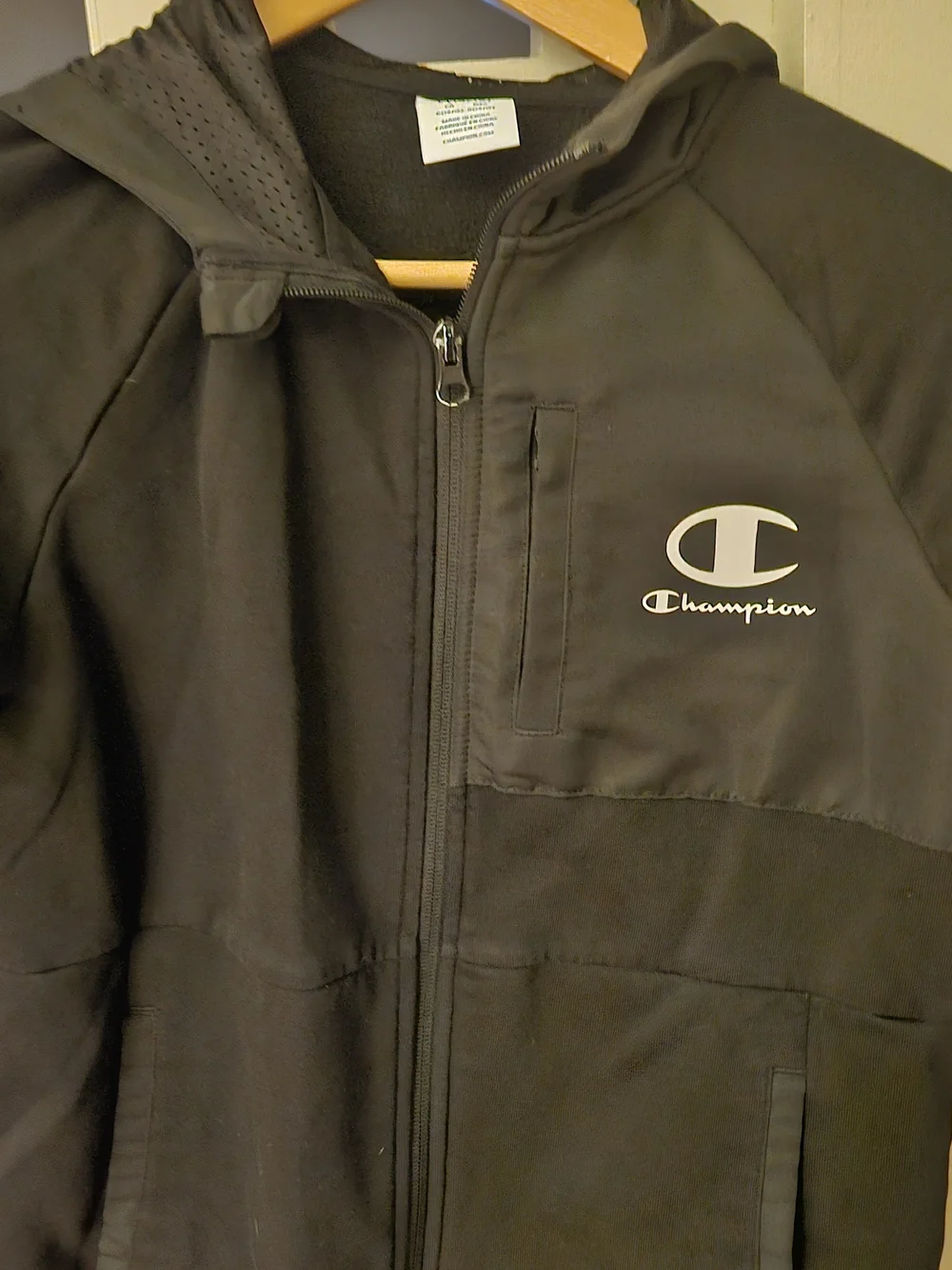 Champion Kids Black Full-Zip Hoodie with Logo